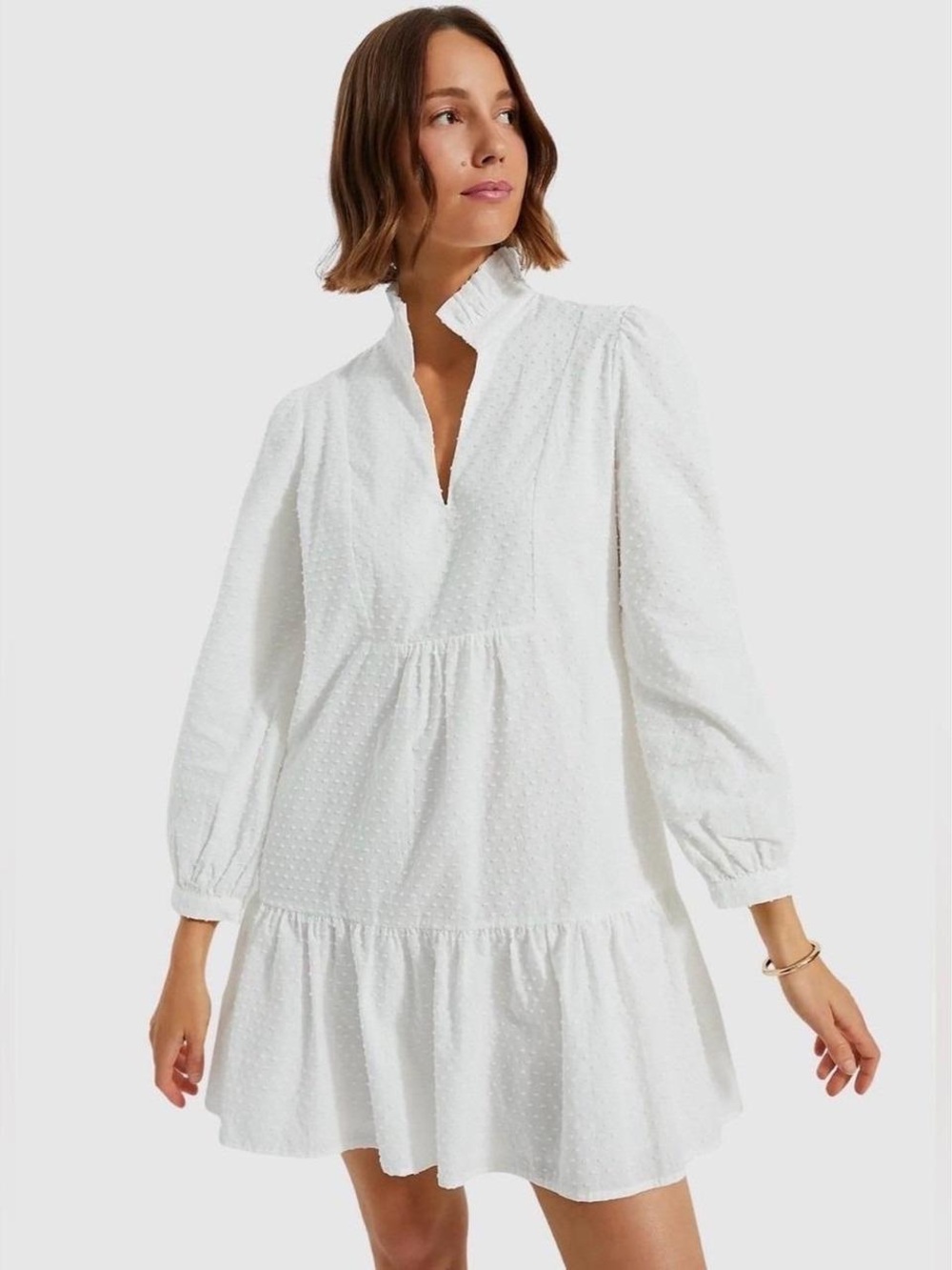Tuckernuck White Swiss-Dot Ruffled Mini Dress